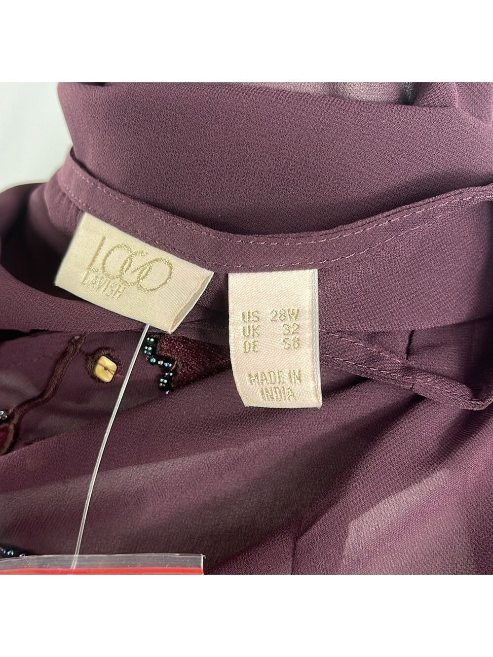 LOGO Lavish by Lori Goldstein Burgundy Sheer Peplum Top Beading Sequins 28W NWOT - Picture 11 of 12